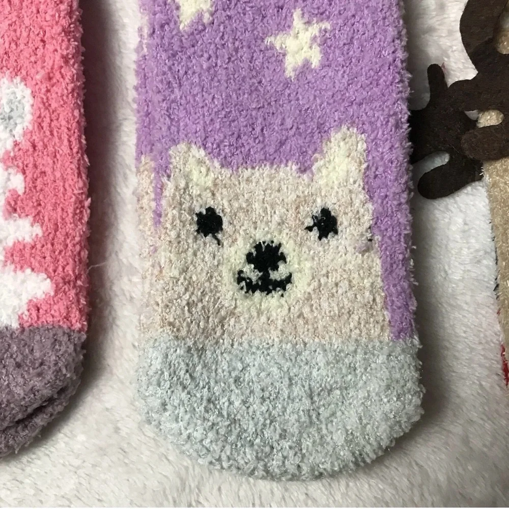 Pretty Cozy Socks Kids Animal Design - Pink, Purple, Brown New